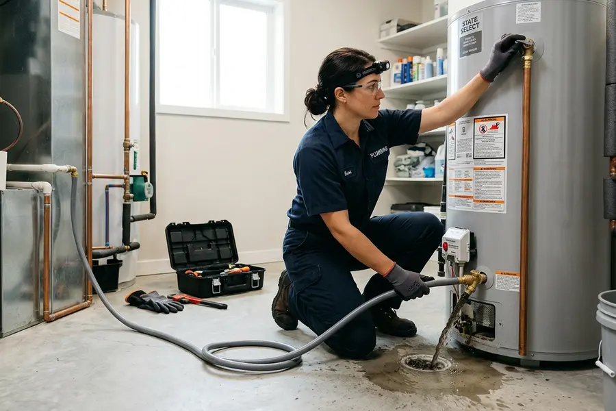 Water Heater Jockey specialist repairing a water heater in Rexford